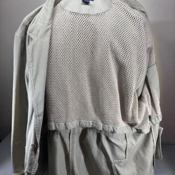 WILLIS & GEIGER Vintage Safari Jacket LEATHER COLLAR & CUFFS Tan Cotton Size XL - Picture 6 of 12